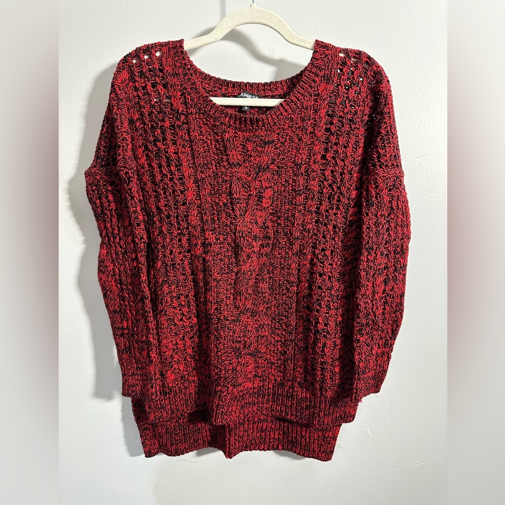 Express Women's XS Pullover Red/Black knit Round Neck Sweater | SKU 0457